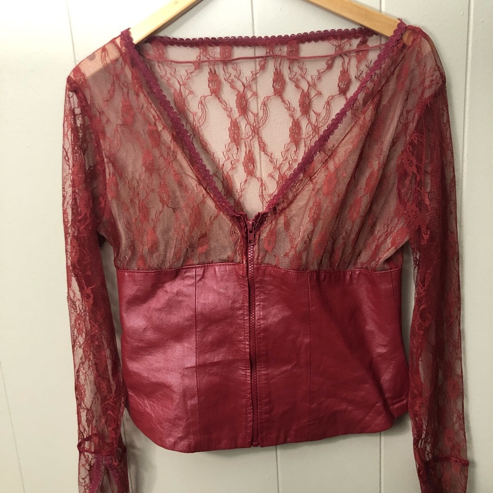 handcrafted leather/lace long sleeve